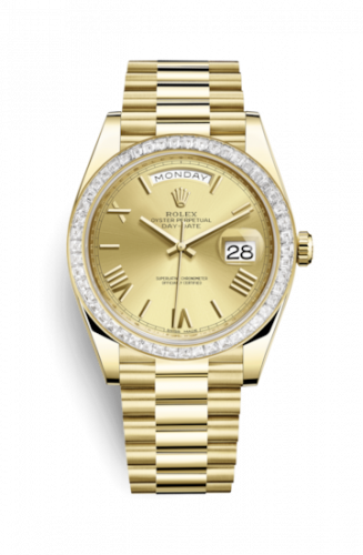 Rolex Day-Date 40 Yellow Gold Baguette Champagne Roman