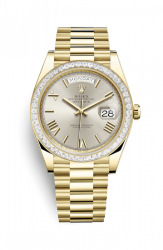 Rolex Day-Date 40 Yellow Gold Baguette Silver Roman