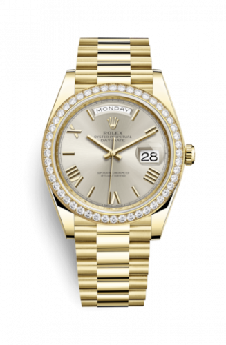 Rolex Day-Date 40 Yellow Gold Diamond Silver Roman