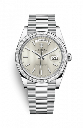 Rolex Day-Date 40 Platinum Baguette Silver Tuxedo