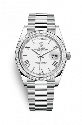 Rolex Day-Date 40 Platinum Baguette White Roman
