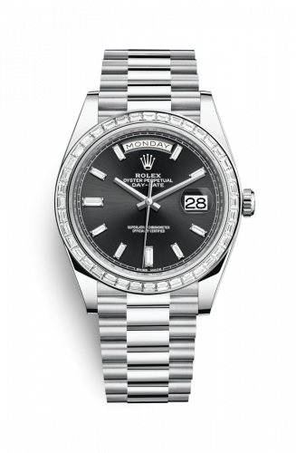 Rolex Day-Date 40 Platinum Baguette Silver Baguette
