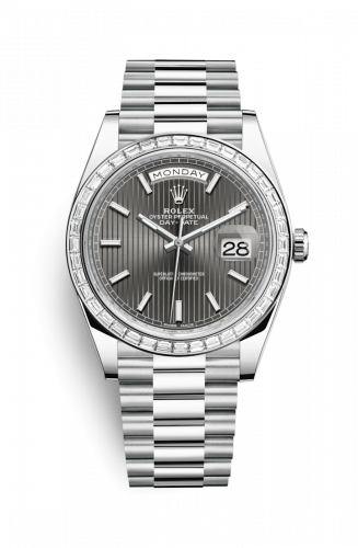 Rolex Day-Date 40 Platinum Baguette Grey Tuxedo