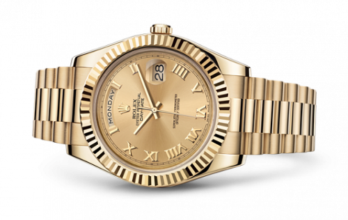 Rolex Day-Date II Yellow Gold Fluted Champagne Roman
