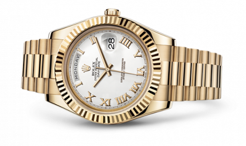 Rolex Day-Date II Yellow Gold Fluted White Roman