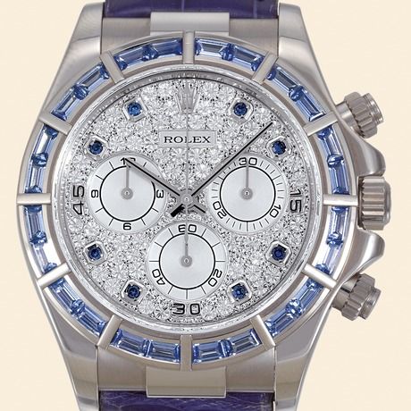 Rolex Daytona White Gold Blue Sapphire Strap Paved