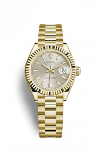 Rolex Lady-Datejust 28 Yellow Gold Fluted President Silver