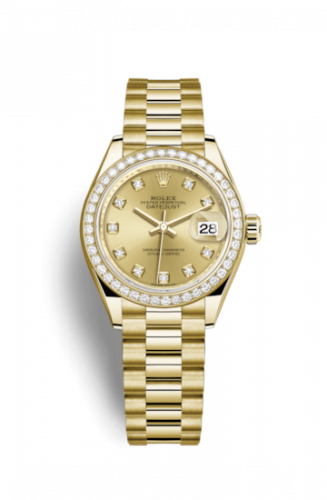 Rolex Lady-Datejust 28 Yellow Gold Diamond President Champagne Diamond