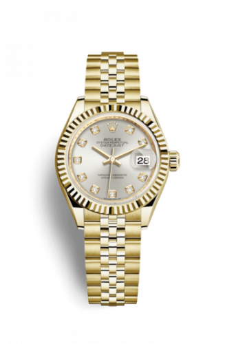 Rolex Lady-Datejust 28 Yellow Gold Fluted Jubilee Silver Diamond