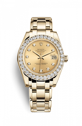 Rolex Datejust Pearlmaster 34 Yellow Gold Diamond Champagne Diamonds
