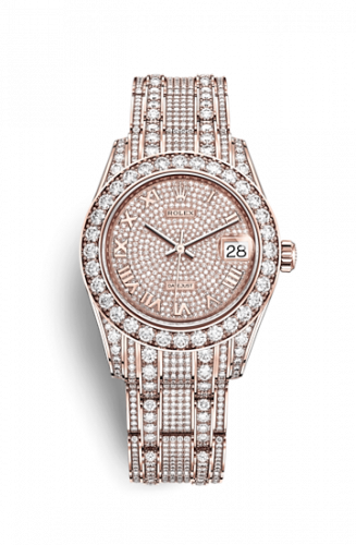 Rolex Datejust Pearlmaster 34 Everose Diamond Paved Roman