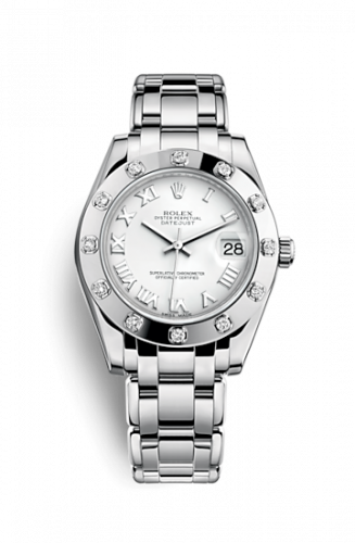 Rolex Datejust Pearlmaster 34 White Gold 12 Diamond White Roman