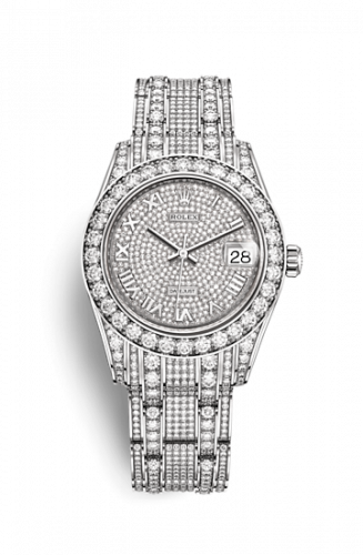 Rolex Datejust Pearlmaster 34 White Gold Diamond Paved Roman