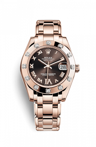 Rolex Datejust Pearlmaster 34 Everose 12 Diamond Chocolate Roman