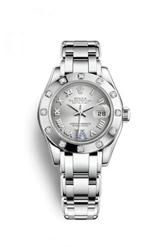 Rolex Datejust Pearlmaster 29 White Gold 12 Diamond Silver Roman