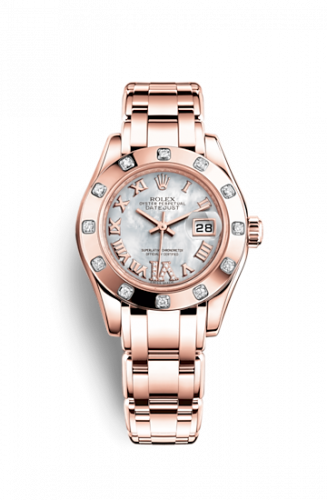 Rolex Datejust Pearlmaster 29 Everose 12 Diamond Mother of Pearl Roman
