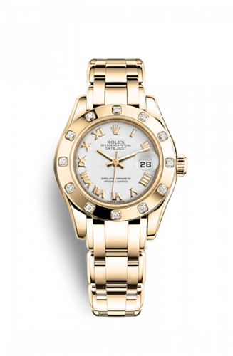 Rolex Datejust Pearlmaster 29 Yellow Gold Diamond White Roman