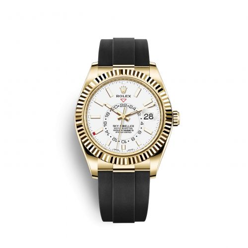 Rolex Sky-Dweller Yellow Gold White Oysterflex