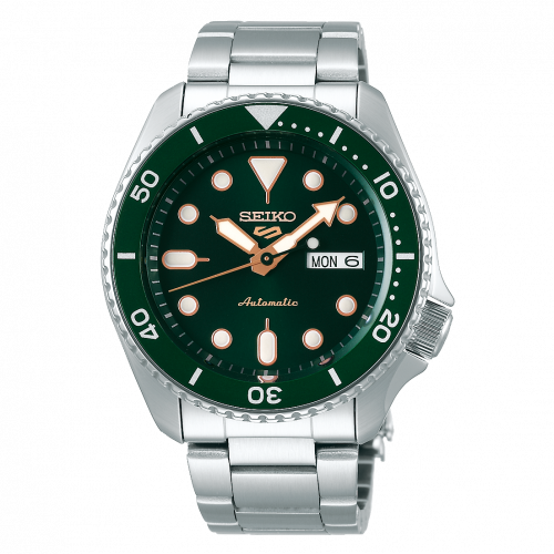Seiko 5 Sports Sports Style Stainless Steel Green - Gold Bracelet