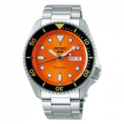 Seiko 5 Sports Sports Style Stainless Steel Orange Bracelet