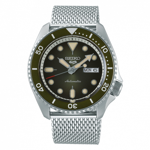 Seiko 5 Sports Suits Style Stainless Steel Green Mesh