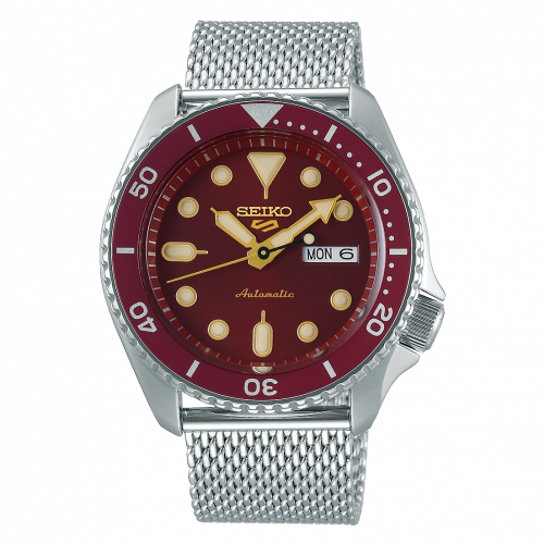 Seiko 5 Sports Suits Style Stainless Steel Red Mesh
