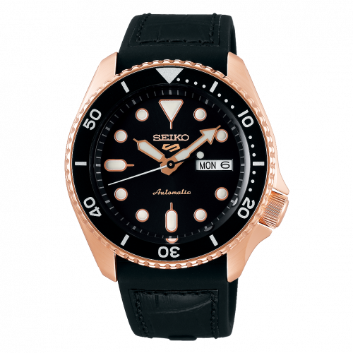 Seiko 5 Sports Specialist Style Rose Gold Black Rubber