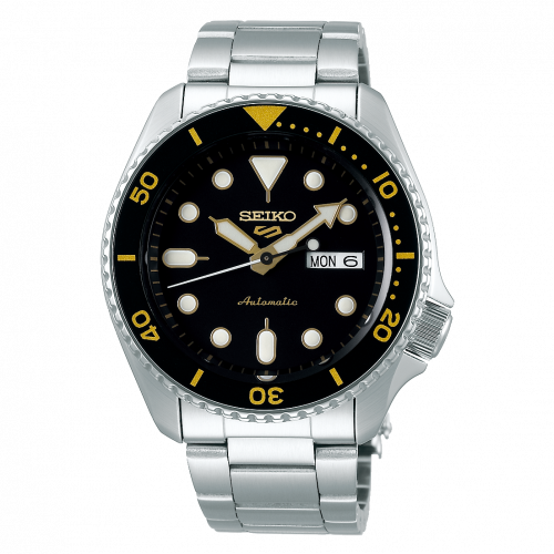 Seiko 5 Sports Sports Style Stainless Steel Black - Gold Bracelet