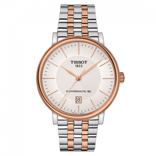 Tissot Carson Premium Powermatic 80 Stainless Steel Rose Gold PVD Silver Bracelet