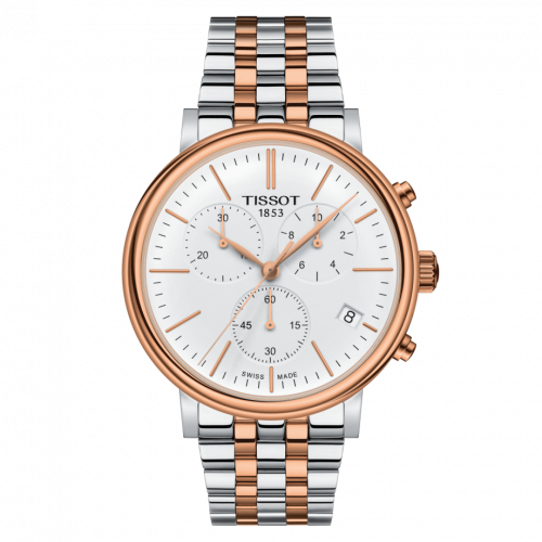 Tissot Carson Premium Chronograph Quartz 41 Stainless Steel Rose Gold PVD Silver Bracelet