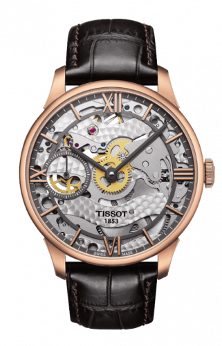 Tissot Chemin des Tourelles Squelette 42 Rose Gold PVD Skeleton Strap