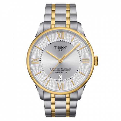 Tissot Chemin Des Tourelles Powermatic 80 COSC 42 Stainless Steel Yellow Gold PVD Silver Bracelet