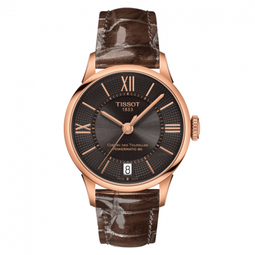 Tissot Chemin Des Tourelles Powermatic 80 32 Rose Gold PVD Brown Strap