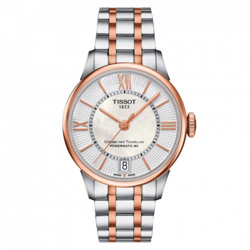 Tissot Chemin Des Tourelles Powermatic 80 32 Stainless Steel Rose Gold PVD MOP Bracelet