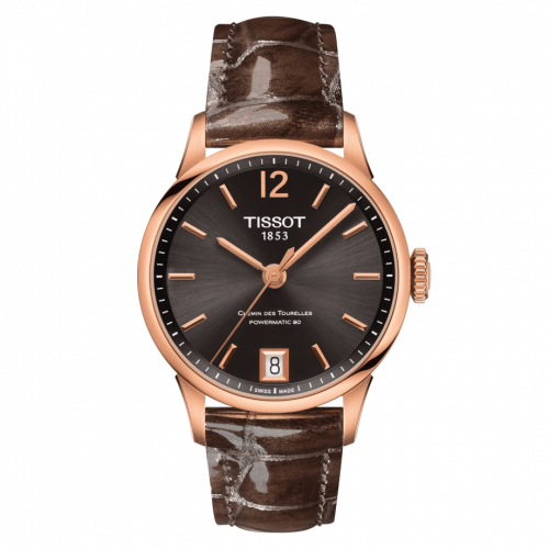 Tissot Chemin Des Tourelles Powermatic 80 32 Rose Gold PVD Brown Strap