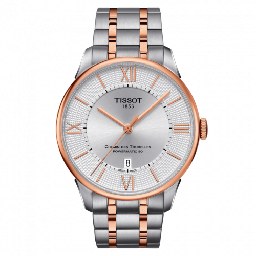 Tissot Chemin Des Tourelles Powermatic 80 42 Stainless Steel Rose Gold PVD Silver