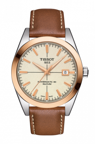 Tissot Gentleman Powermatic Stainless Steel Red Gold Cream Strap