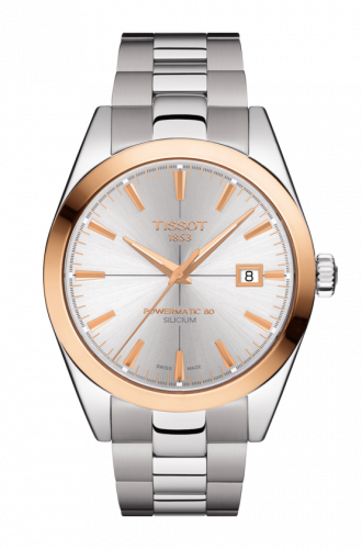 Tissot Gentleman Powermatic Stainless Steel Red Gold Silver Bracelet