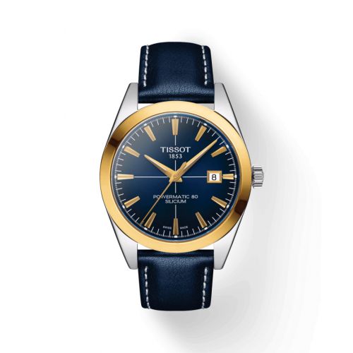 Tissot Gentleman Powermatic Stainless Steel Yellow Gold Blue Strap