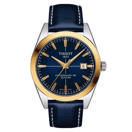 Tissot Gentleman Powermatic Stainless Steel Yellow Gold Blue Strap