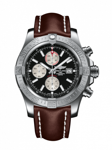Breitling Super Avenger II Stainless Steel Volcano Black Calf Pin