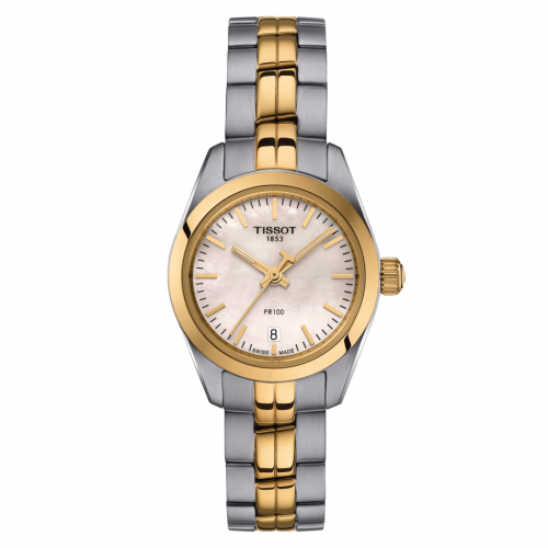 Tissot PR 100 Quartz Stainless Steel Yelllow Gold PVD MOP Bracelet