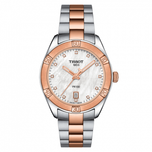 Tissot PR 100 Sport Chic 36 Stainless Steel Rose Gold PVD MOP Bracelet