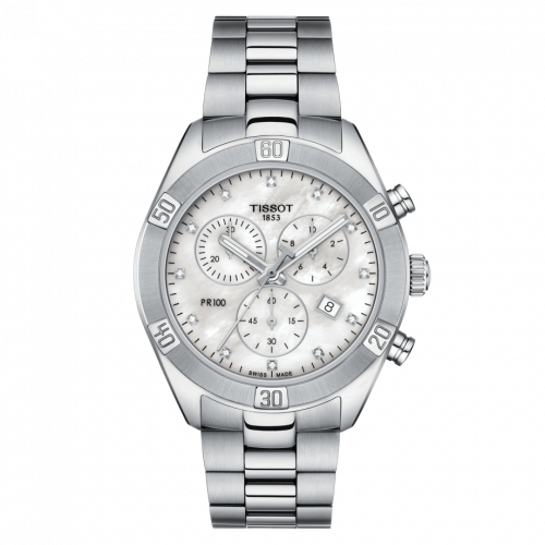 Tissot PR 100 Sport Chic Chronograph 38 Stainless Steel MOP Bracelet