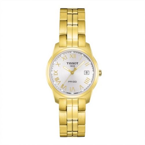 Tissot PR 100 Quartz 24.5 Yellow Gold PVD Silver Bracelet
