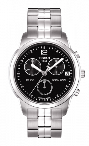 Tissot PR 100 Chronograph Quartz 38 Stainless Steel Black Bracelet