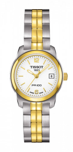 Tissot PR 100 Quartz 24.5 Stainless Steel Yellow Gold PVD White Bracelet