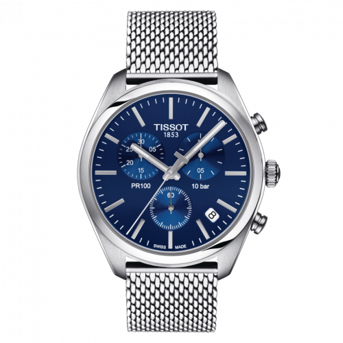 Tissot PR 100 Chronograph Quartz 41 Stainless Steel Blue Milanese
