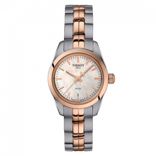 Tissot PR 100 Quartz 25 Stainless Steel Rose Gold PVD MOP Bracelet