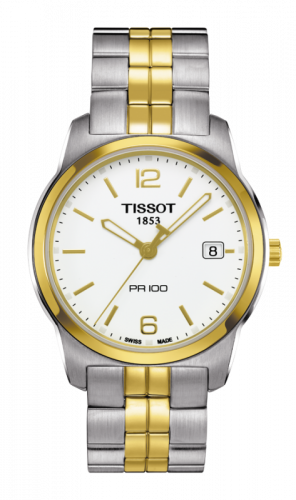 Tissot PR 100 Quartz 38 Stainless Steel Yellow Gold PVD White Bracelet